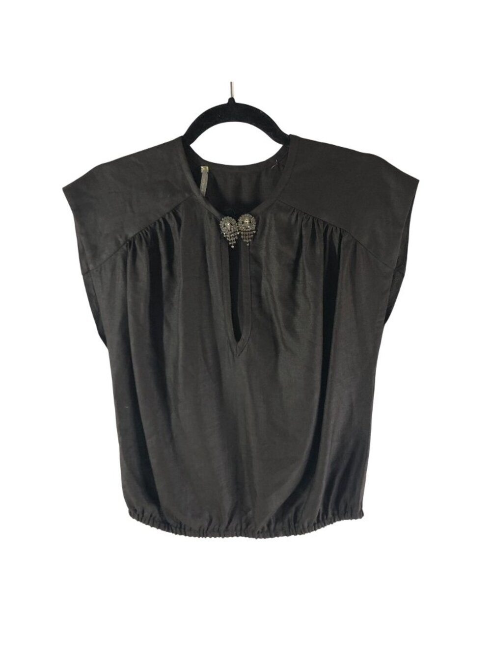 Twelfth Street By Cynthia Vincent Black Sleeveless Blouse Rhinestone Keyhole S
